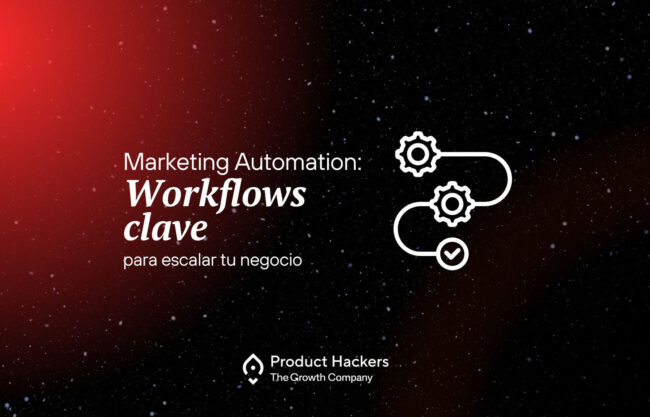 Portada del artículo sobre workflows clave en marketing automation para escalar un negocio, con diseño de fondo espacial y elementos visuales de automatización.