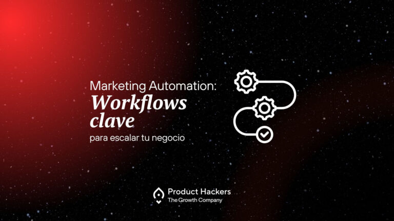Portada del artículo sobre workflows clave en marketing automation para escalar un negocio, con diseño de fondo espacial y elementos visuales de automatización.